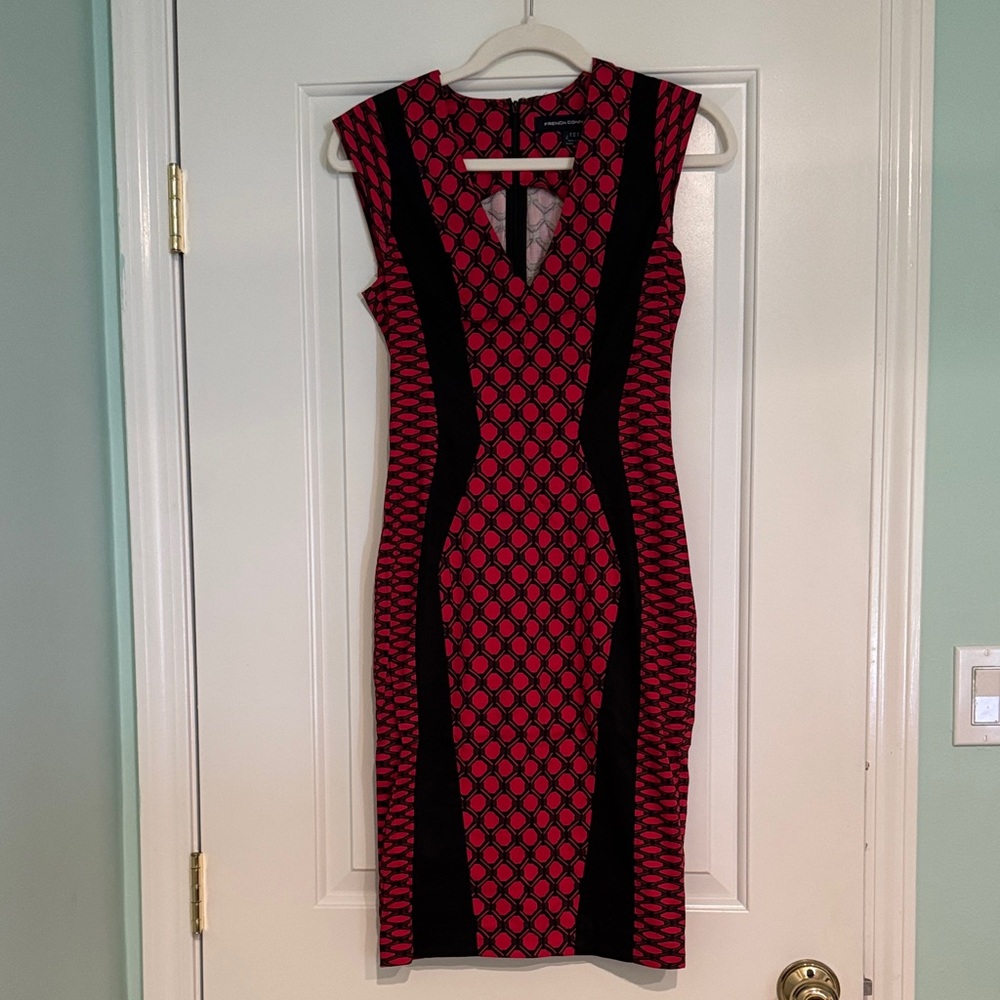 French Connection Red and Black Geometric Midi Dress